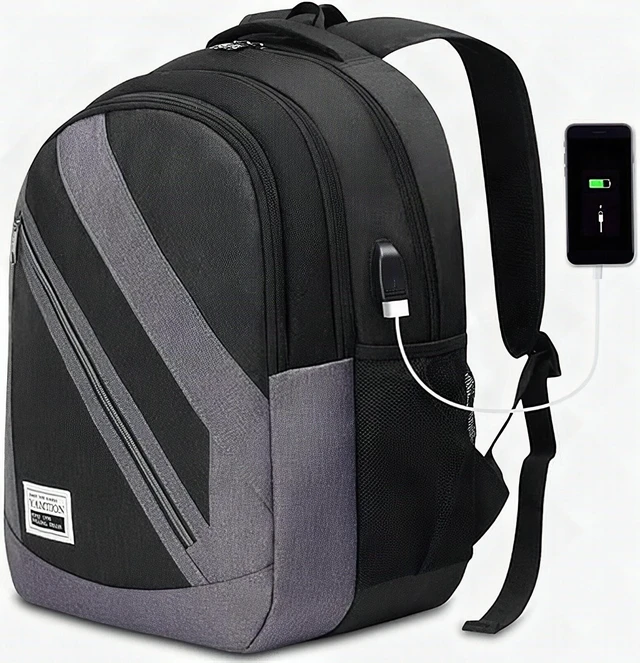 Alt view image 4 of 5 - Men's Laptop Backpack 15.6" Black Large Travel School Bag USB Charging Port New