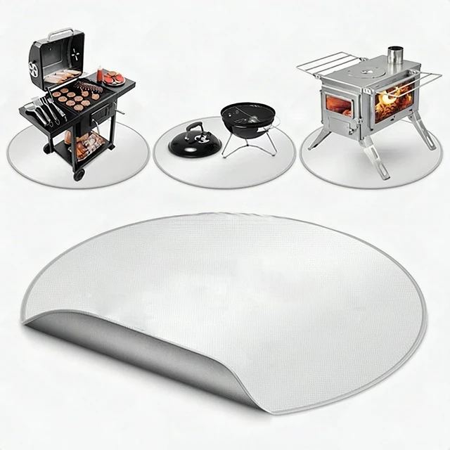 Alt view image 2 of 6 - 32" Round Fire Pit Mat Fireproof Gray Under Grill Pad Deck Patio Grass Outdoor
