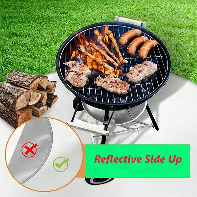 Alt view image 4 of 6 - 32" Round Fire Pit Mat Fireproof Gray Under Grill Pad Deck Patio Grass Outdoor