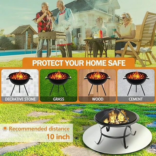 Alt view image 6 of 6 - 32" Round Fire Pit Mat Fireproof Gray Under Grill Pad Deck Patio Grass Outdoor