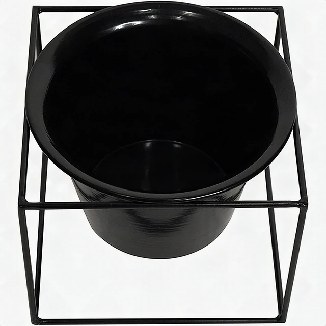 Alt view image 3 of 7 - Metal Square Flower Plant Pot with Stand 6" Indoor Modern Planter - Black