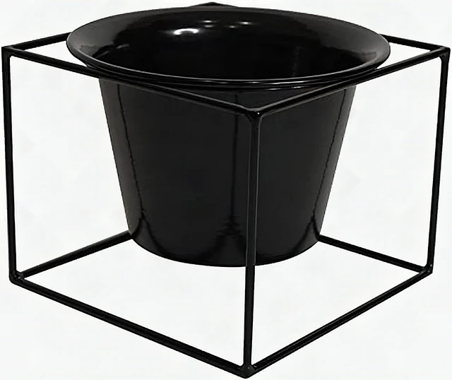 Alt view image 5 of 7 - Metal Square Flower Plant Pot with Stand 6" Indoor Modern Planter - Black
