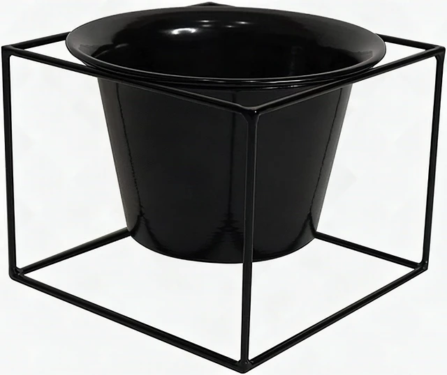 Alt view image 6 of 7 - Metal Square Flower Plant Pot with Stand 6" Indoor Modern Planter - Black