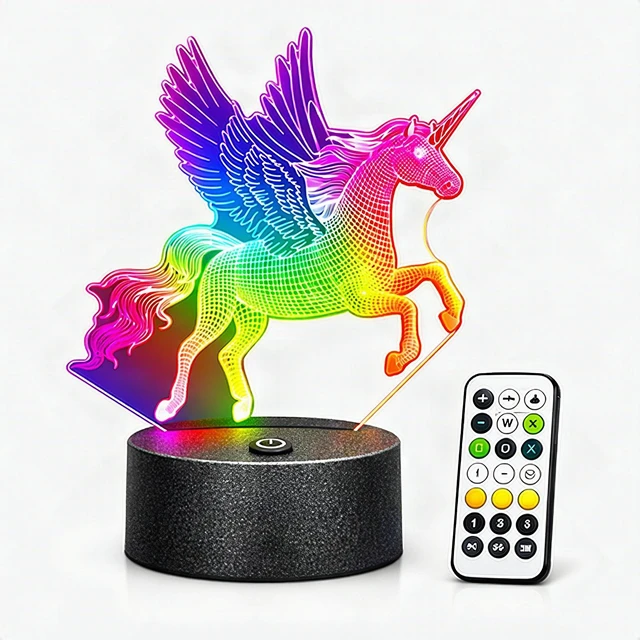 Main image of 3D Unicorn Night Light for Kids 7 Color LED Lamp Remote Timer Nursery Bedroom