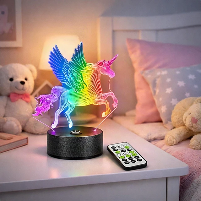 Alt view image 3 of 4 - 3D Unicorn Night Light for Kids 7 Color LED Lamp Remote Timer Nursery Bedroom