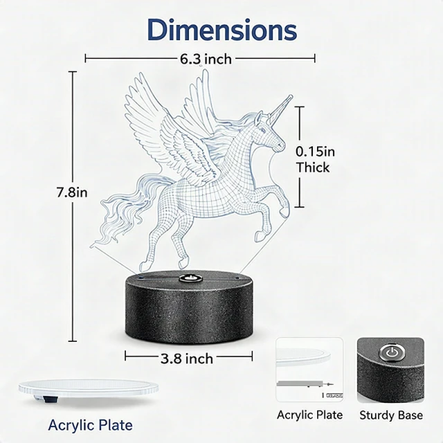 Alt view image 4 of 4 - 3D Unicorn Night Light for Kids 7 Color LED Lamp Remote Timer Nursery Bedroom