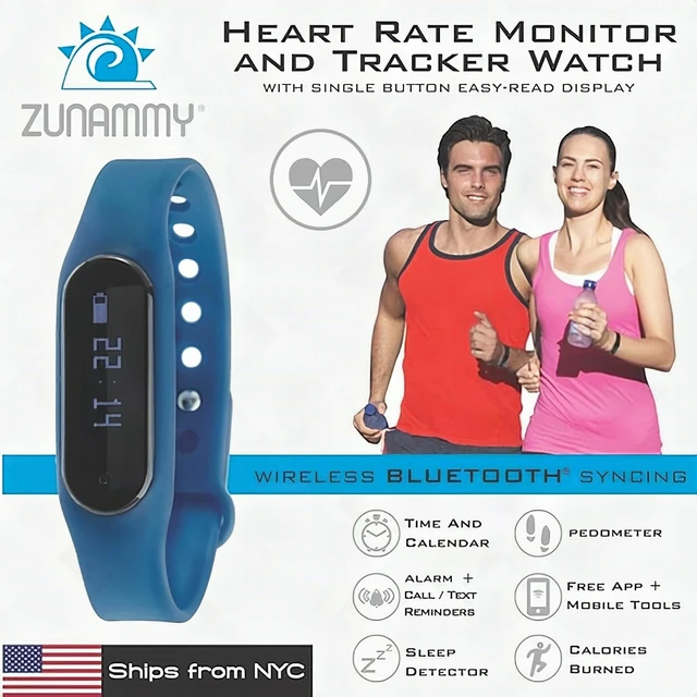 Alt view image 3 of 3 - Zunammy TR027 Wireless Heart Rate Monitor Activity Fitness Tracker Watch Navy