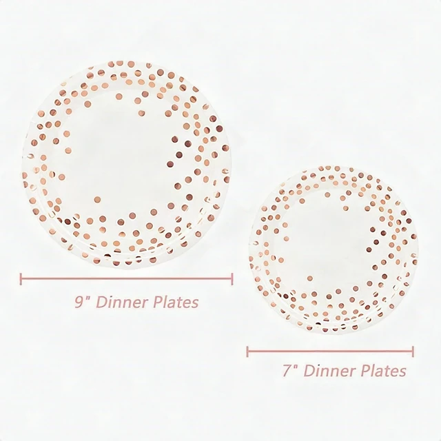 Alt view image 5 of 7 - 125 Pcs Rose Gold Disposable Plastic Dinnerware Set Plates Silverware 25 Guests