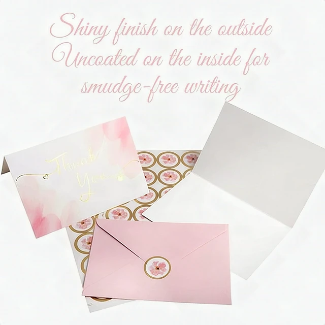 Alt view image 3 of 7 - 40 Gold Pink All Occasions Thank You Cards Notes Envelopes Stickers Set 4x6 New