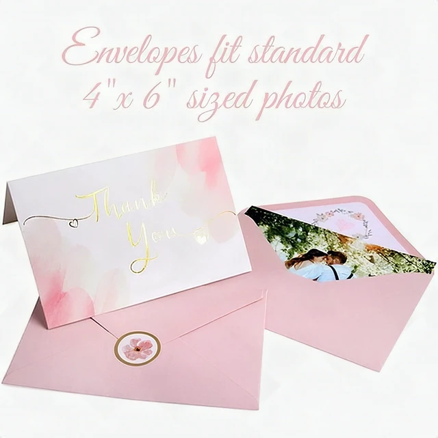Alt view image 6 of 7 - 40 Gold Pink All Occasions Thank You Cards Notes Envelopes Stickers Set 4x6 New