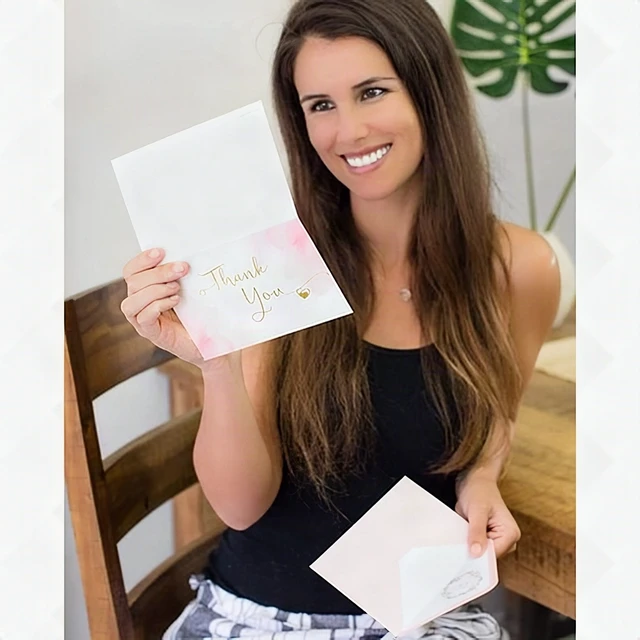 Alt view image 4 of 7 - 40 Gold Pink All Occasions Thank You Cards Notes Envelopes Stickers Set 4x6 New