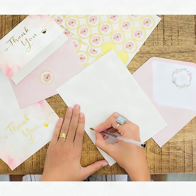 Alt view image 5 of 7 - 40 Gold Pink All Occasions Thank You Cards Notes Envelopes Stickers Set 4x6 New