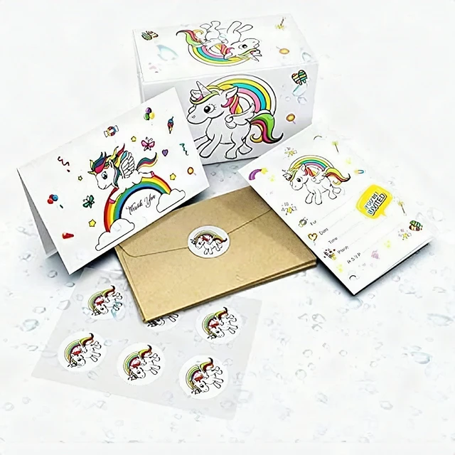 Alt view image 2 of 4 - Unicorn Birthday Party Invitations 24 Cards 24 Thank You Cards 48 Envelopes New