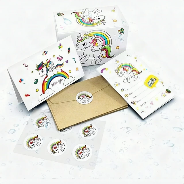 Alt view image 3 of 4 - Unicorn Birthday Party Invitations 24 Cards 24 Thank You Cards 48 Envelopes New