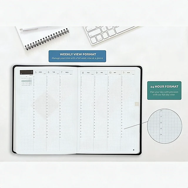 Alt view image 2 of 7 - 2019 Dated Diary 24-Hour Week to View Planner Monthly Views Organizer - New