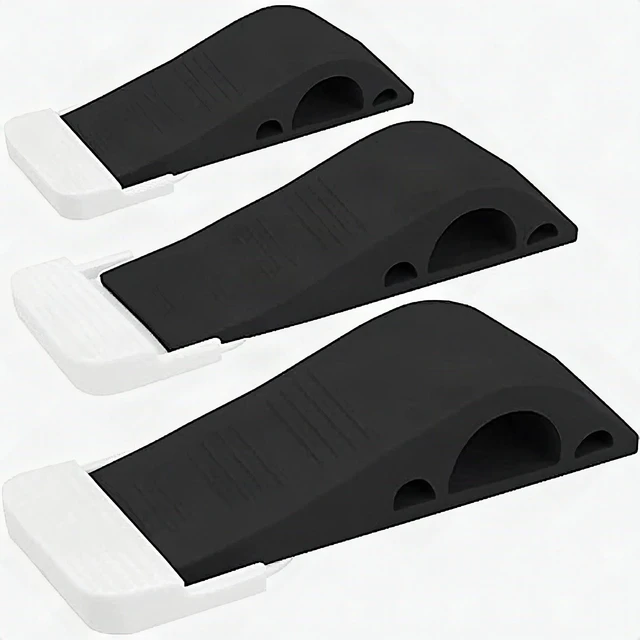 Alt view image 5 of 7 - Heavy Duty Door Stop Wedge 3-Pack Black Rubber Floor Stopper Carpet Tile Wood