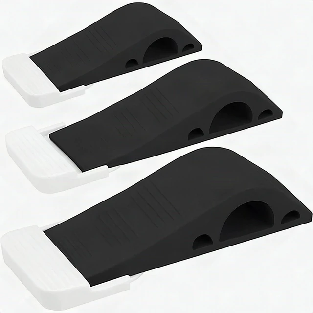 Alt view image 6 of 7 - Heavy Duty Door Stop Wedge 3-Pack Black Rubber Floor Stopper Carpet Tile Wood