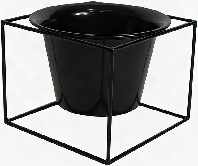 Alt view image 6 of 7 - Metal Square 6" Plant Pot Stand Holder Removable Planter Black Metal 2 Pack New