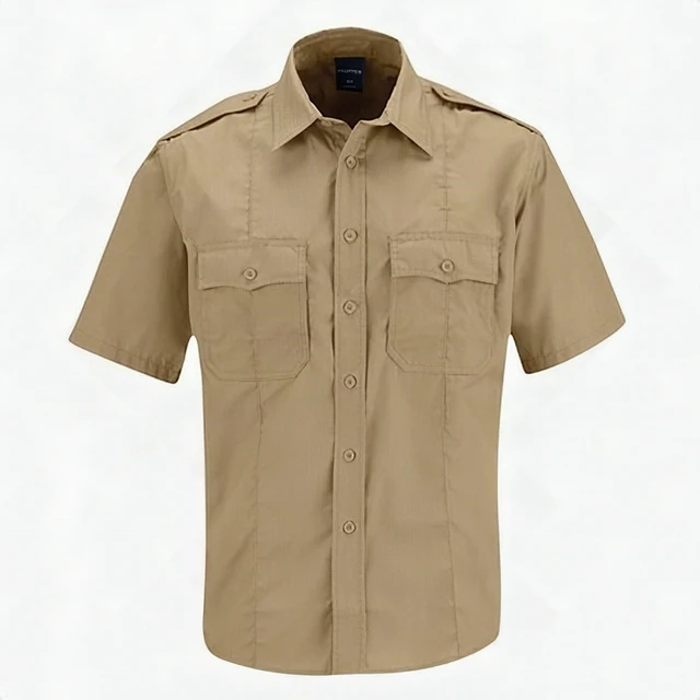 Alt view image 3 of 4 - Propper Men's Class B Short Sleeve Tactical Work Shirt Ripstop Khaki Large F5336