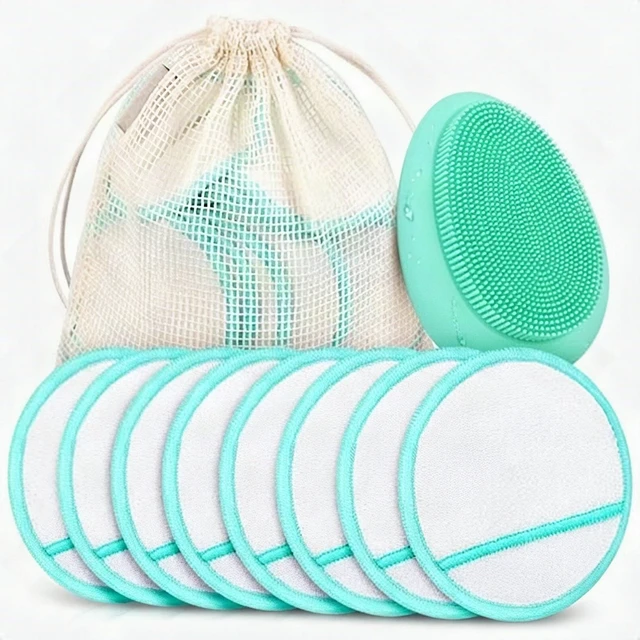 Alt view image 2 of 7 - 18pcs Reusable Makeup Remover Pads Facial Cleansing Brush Storage Pouch Set New