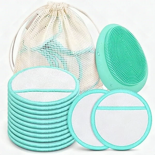Alt view image 7 of 7 - 18pcs Reusable Makeup Remover Pads Facial Cleansing Brush Storage Pouch Set New
