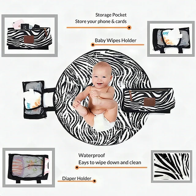 Alt view image 2 of 4 - Portable Baby Diaper Changing Pad Waterproof Foldable Travel Mat White Black New