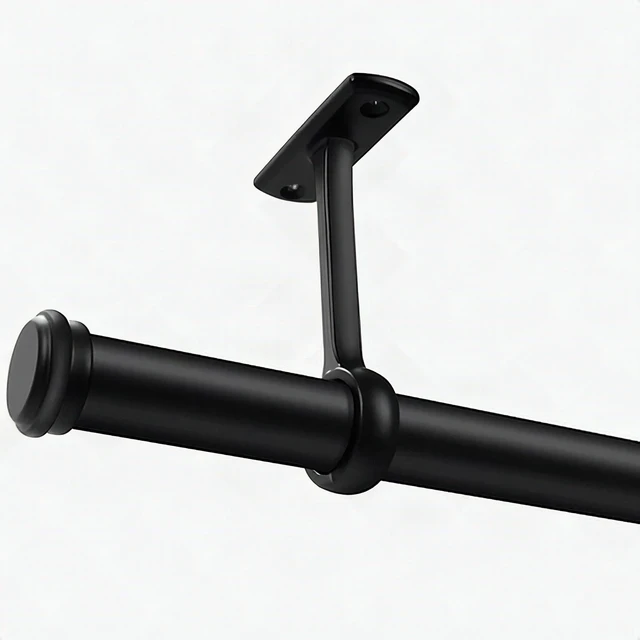 Alt view image 2 of 7 - 1 Inch Black Curtain Rod Heavy Duty Adjustable 144-168 Inch for Windows - New