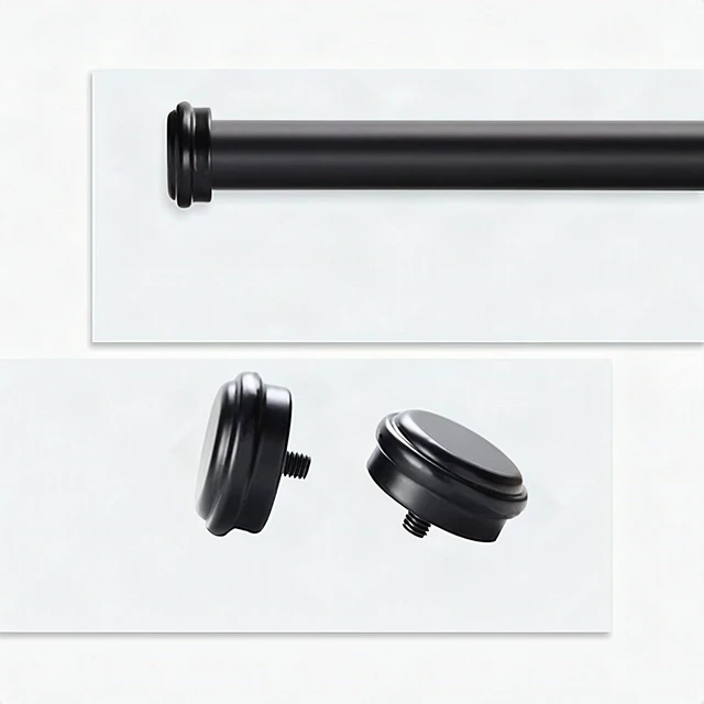 Alt view image 3 of 7 - 1 Inch Black Curtain Rod Heavy Duty Adjustable 144-168 Inch for Windows - New