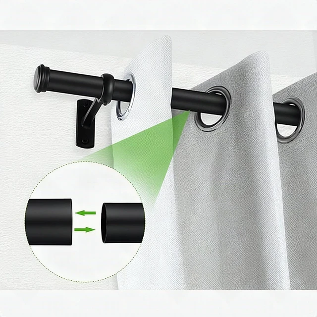 Alt view image 5 of 7 - 1 Inch Black Curtain Rod Heavy Duty Adjustable 144-168 Inch for Windows - New
