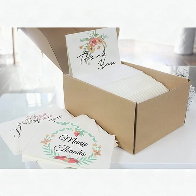 Alt view image 5 of 7 - 100 Floral Thank You Cards with Envelopes Set 4x6 All Occasions Note Cards New
