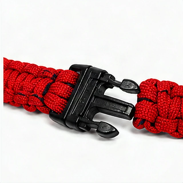 Alt view image 3 of 7 - Explorer 9.5" Survival Paracord Bracelet Red Nylon Plastic Release Buckle Campin