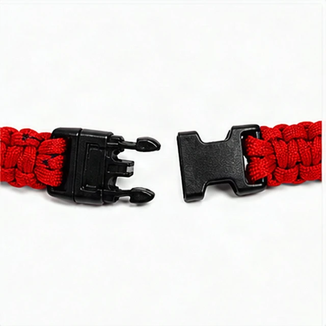 Alt view image 4 of 7 - Explorer 9.5" Survival Paracord Bracelet Red Nylon Plastic Release Buckle Campin