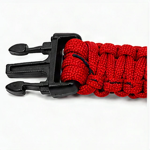 Alt view image 7 of 7 - Explorer 9.5" Survival Paracord Bracelet Red Nylon Plastic Release Buckle Campin