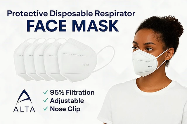 Main image of Alta KN95 Disposable Face Masks 100-Pack 95% Filtration Earloop Breathable White