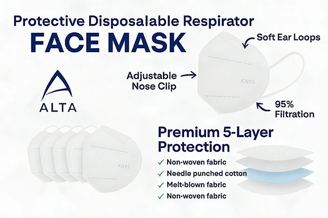Alt view image 4 of 4 - Alta KN95 Disposable Face Masks 100-Pack 95% Filtration Earloop Breathable White