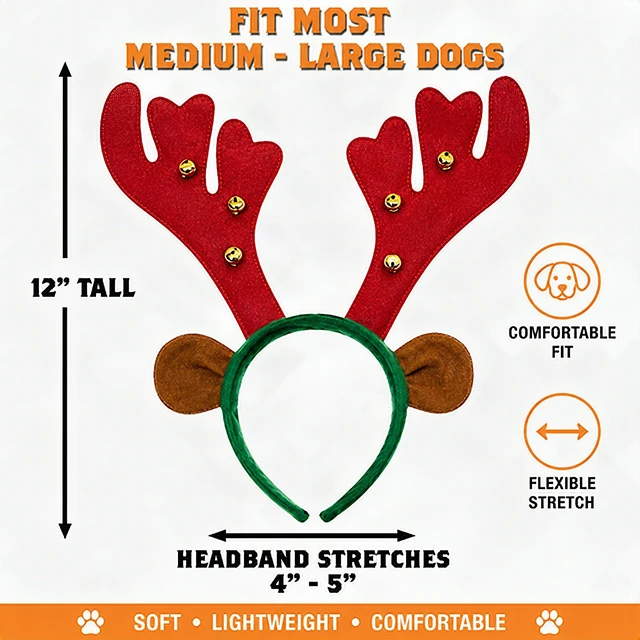 Alt view image 7 of 7 - Dog Reindeer Antlers Headband Christmas Holiday Costume for Medium Large Dogs