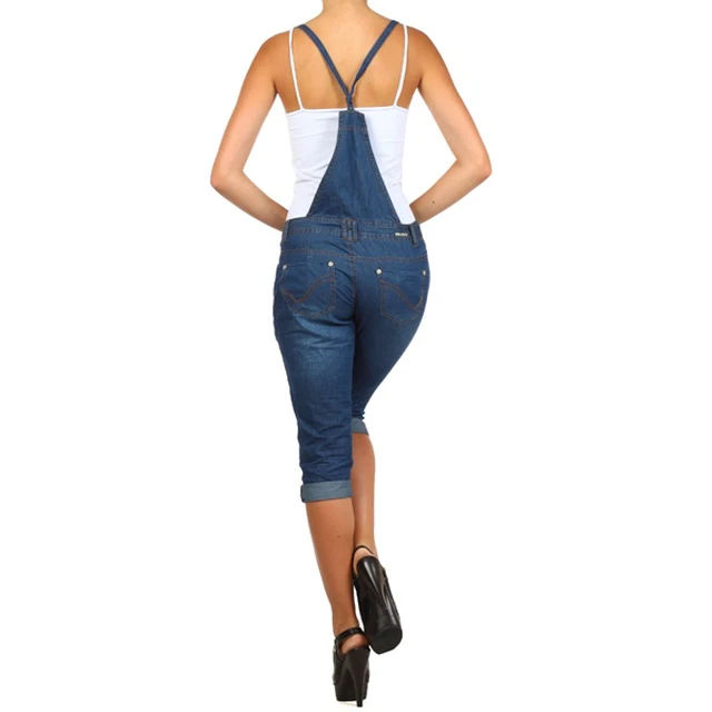 Alt view image 2 of 6 - Bonage Fashion Designer Women's Denim Blue Jean Capri Overall Jumpers - Size L