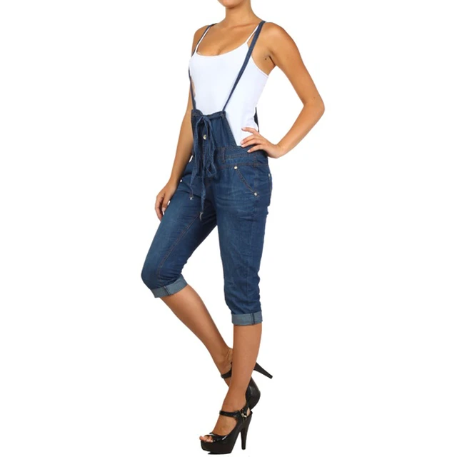 Alt view image 3 of 6 - Bonage Fashion Designer Women's Denim Blue Jean Capri Overall Jumpers - Size L