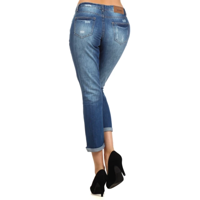 Alt view image 2 of 5 - Bonage Women's Distressed Denim Blue Jeans High Rise Stretch Skinny - New