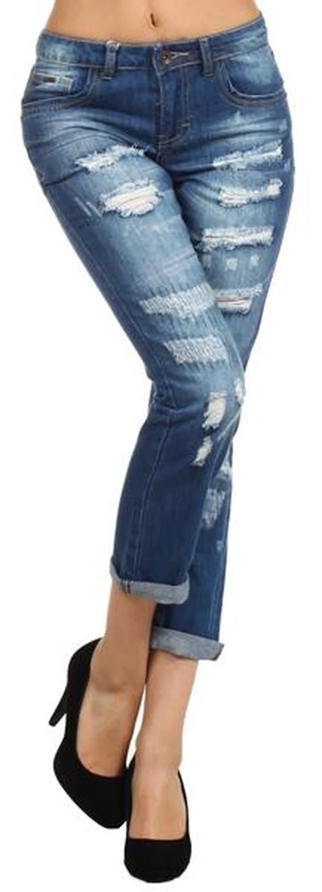 Main image of Bonage Fashion Women's Distressed Denim Jeans Style 558 Size 3