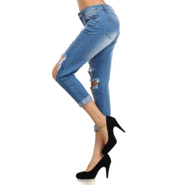 Alt view image 3 of 5 - Bonage Women's Distressed Denim Blue Jeans High Rise Stretch Skinny - New
