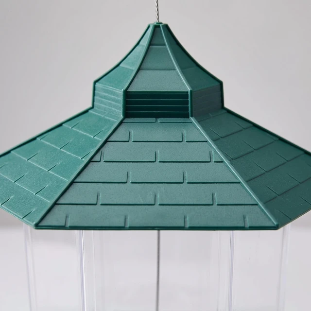 Alt view image 7 of 7 - Hanging Wild Bird Seed Feeder 2.6 lb Hexagon Gazebo Roof Garden Hopper