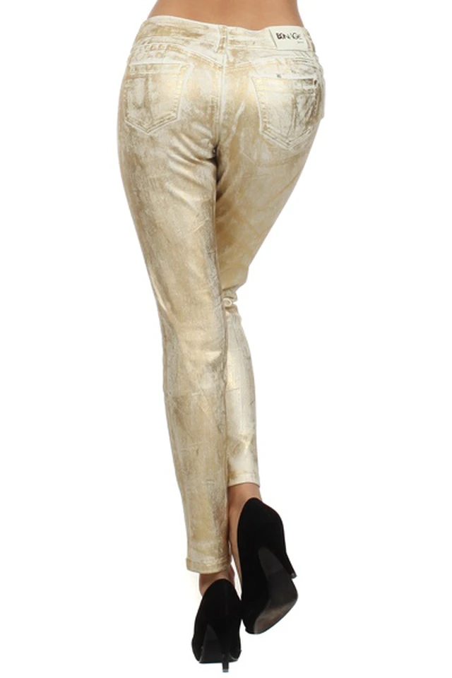 Alt view image 2 of 7 - Bonage Women's Skinny Pants Gold Snakeskin Leopard Print High Waist Fashion New