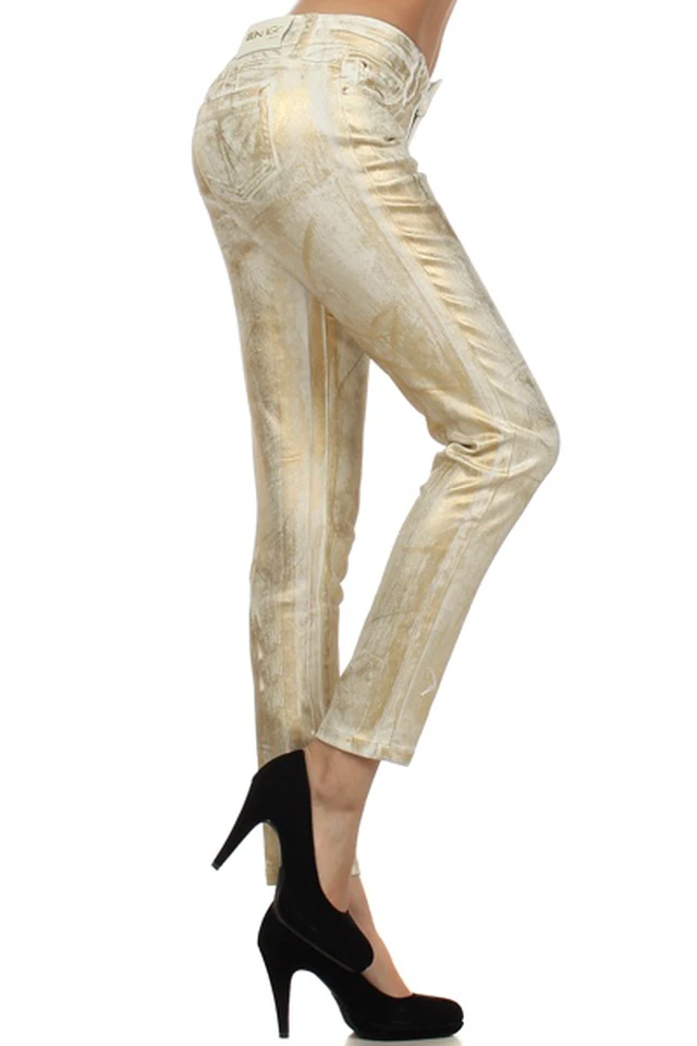 Alt view image 3 of 7 - Bonage Women's Skinny Pants Gold Snakeskin Leopard Print High Waist Fashion New