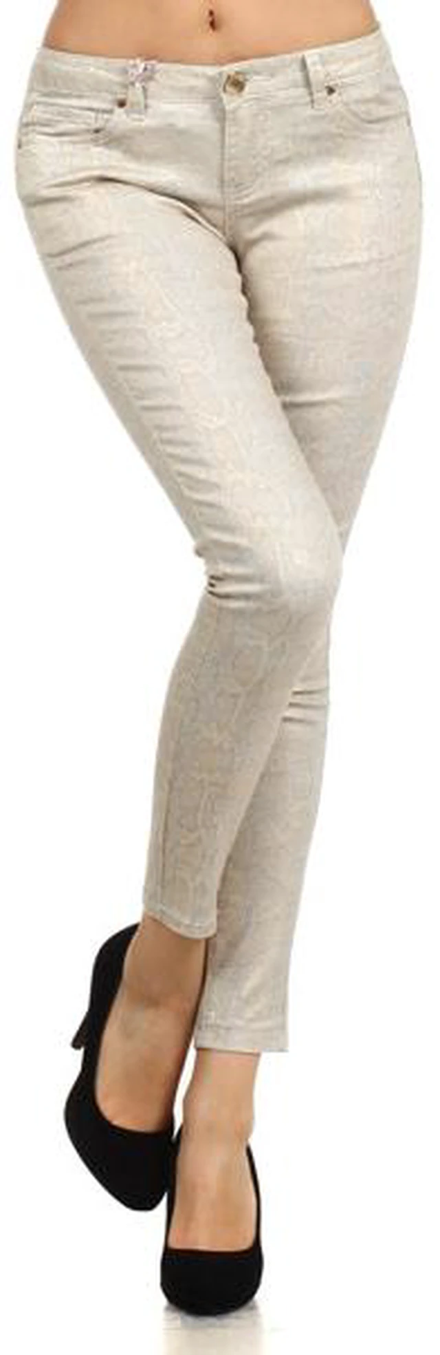 Main image of Bonage Women's Skinny Pants Gold Snakeskin Leopard Print High Waist Fashion New