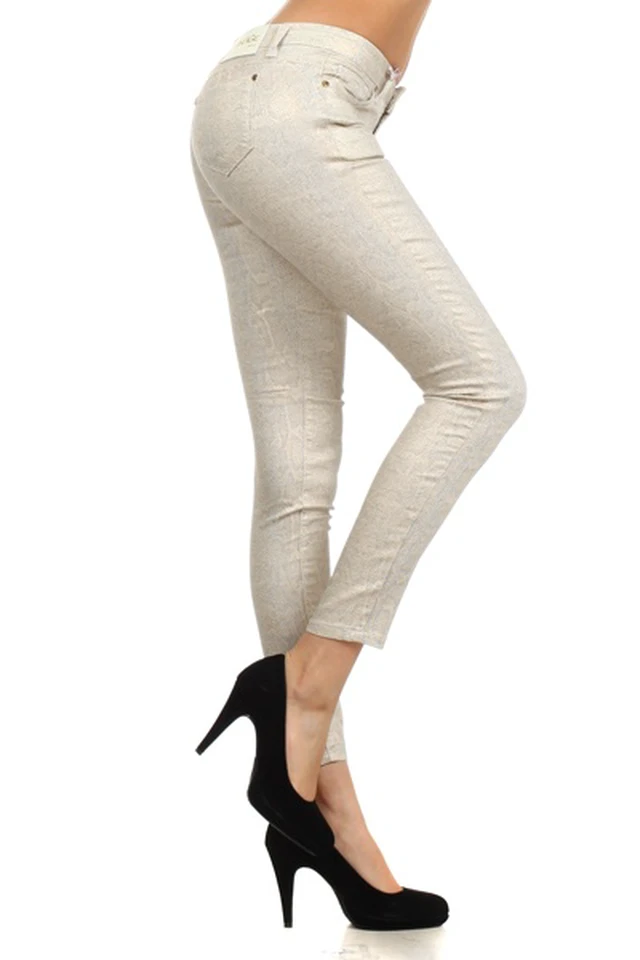 Alt view image 3 of 7 - Bonage Women's Skinny Pants Gold Snakeskin Leopard Print High Waist Fashion New