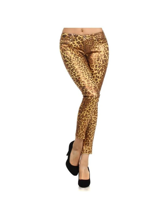 Alt view image 6 of 7 - Bonage Women's Skinny Pants Gold Snakeskin Leopard Print High Waist Fashion New