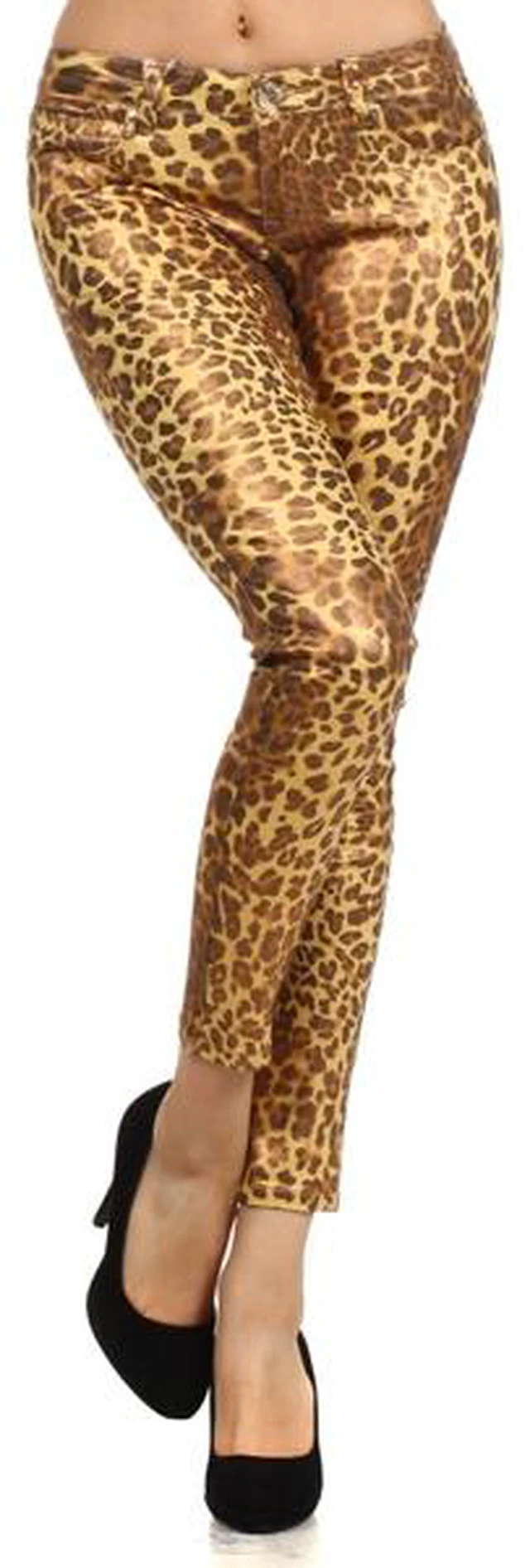 Main image of Bonage Women's Skinny Pants Gold Snakeskin Leopard Print High Waist Fashion New