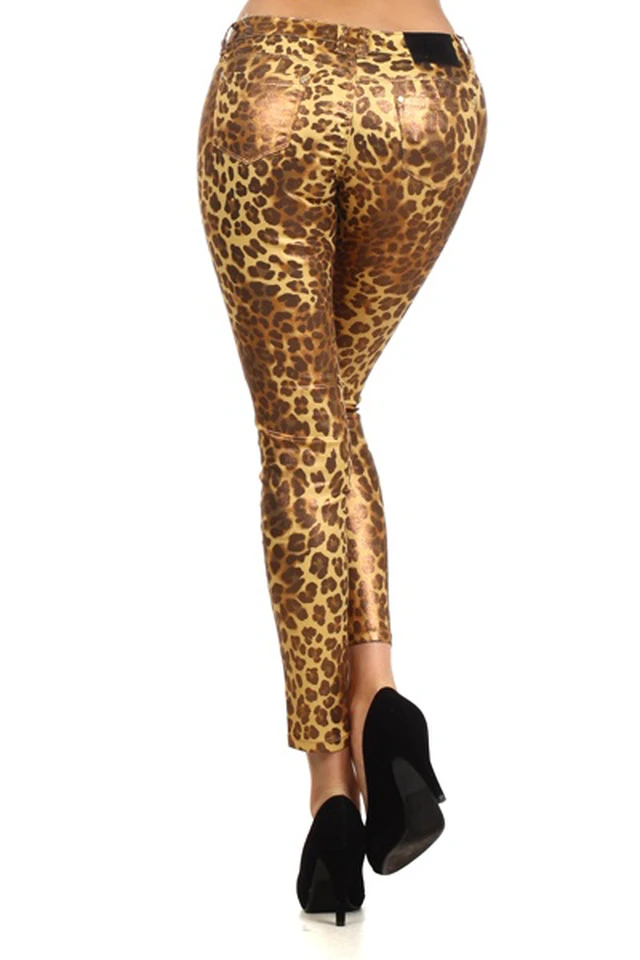 Alt view image 2 of 7 - Bonage Women's Skinny Pants Gold Snakeskin Leopard Print High Waist Fashion New