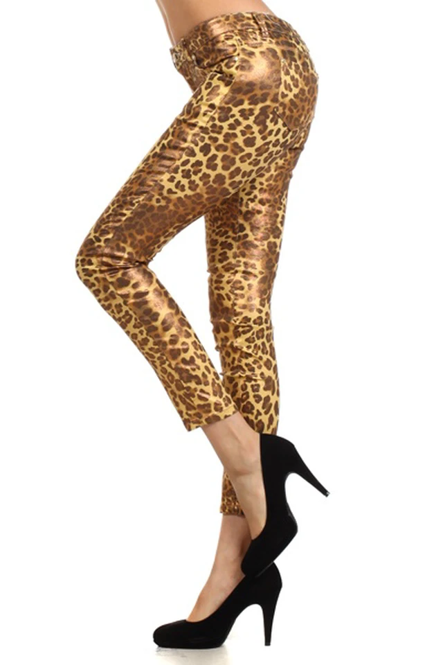 Alt view image 3 of 7 - Bonage Women's Skinny Pants Gold Snakeskin Leopard Print High Waist Fashion New